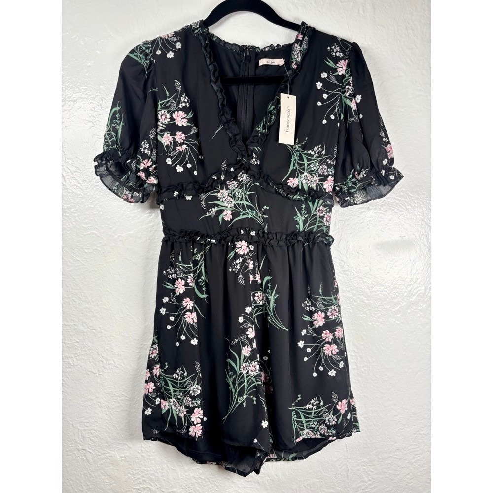 NWT Mi Ami Black Floral Ruffle Romper‎ Sz S Whimsigoth Cottagecore Prairie